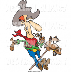 Vector Clip Art of a Cartoon Skinny Cowboy on a Stick Pony ...