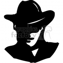 A Black and White Shadowed face of a Cowboy clipart. Royalty-free clipart #  156841