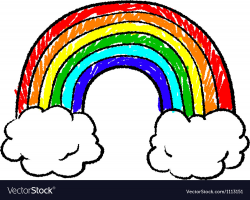 Doodle crayon rainbow cloud hearts sun