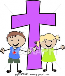 Clip Art Vector - Christian children with cross. Stock EPS ...