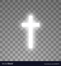 Shining white cross on transparent background