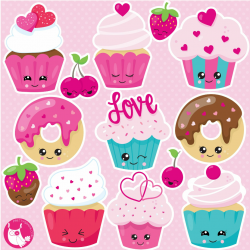 Kawaii cupcake clipart - Prettygrafik Store