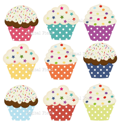 INSTANT DOWNLOAD Polka Dot Cupcake Clip Art Set - colorful printable ...