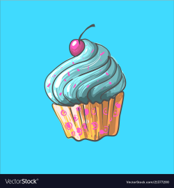 Blue cupcake with cherry on top hand