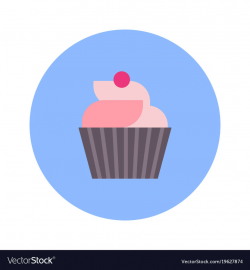 Cute cupcake icon on blue round background