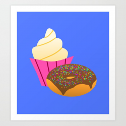 Minimalist Sweets by Ganene K. Cupcake Donut Minimal Sprinkles Art Print by  ganenethegriffox