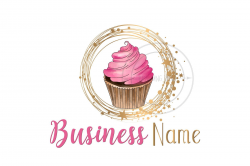 Cupcake logo watercolor, Custom logo design, watercolor pink ...