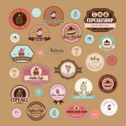 Cup cake badge with labels retro vector 12 free download