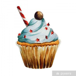 Watercolor cupcake, isolated Poster