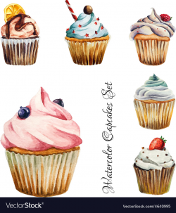 Watercolor cupcakes set isolated