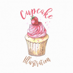 Watercolor cupcake with strawberry illustration Vector ...