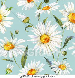 Drawing - Watercolor daisy pattern. Clipart Drawing gg86516112 - GoGraph