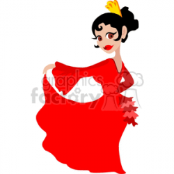 A Spanish Woman in Red Holding her Dress and Dancing clipart. Royalty-free  clipart # 156898