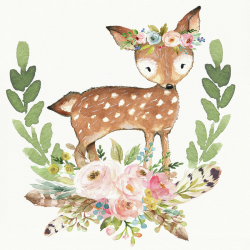 Boho Woodland Tribal Deer Watercolor Feathers by Pink Forest Cafe