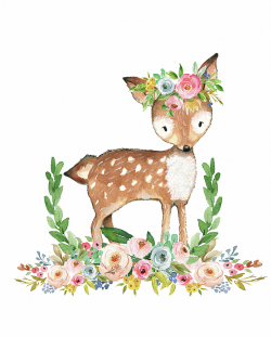 Boho Woodland Baby Nursery Deer Floral Watercolor Shower Curtain