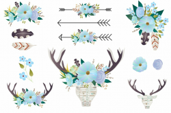 Boho Floral clip art - Deer antlers
