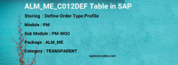 ALM_ME_C012DEF SAP table for - Define Order Type Profile