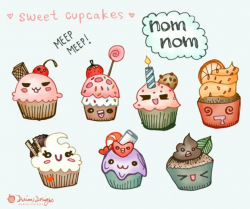 Cute Cupcakes clipart commercial use, kawaii dessert clip ...