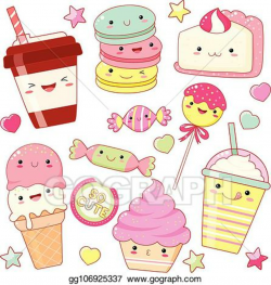 Vector Clipart - Set of cute sweet icons in kawaii style ...