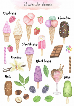 Ice Cream Watercolor Clipart, Popsicles Clipart, Dessert ...