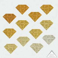 Gold Glitter Diamond Clipart, Gemstone Clipart, Rhinestone ...