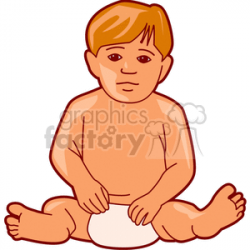 A baby sitting on the floor in just a diaper clipart. Royalty-free clipart  # 156532