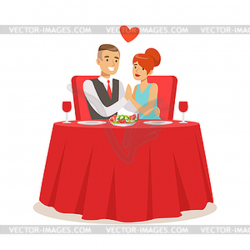 Happy elegant couple enjoying romantic dinner date - color ...