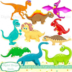 Cute Dinosaurs clip art set with FREE background. INSTANT DOWNLOAD ...