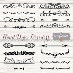 VECTOR Hand Drawn flourishes dividers clipart, Digital ...