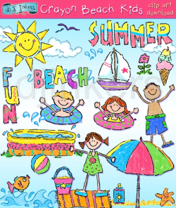 Beach Kids crayon clip art for summer by DJ Inkers - Clip ...