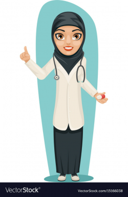 Cute arab doctor with pill medicine in hand vector image
