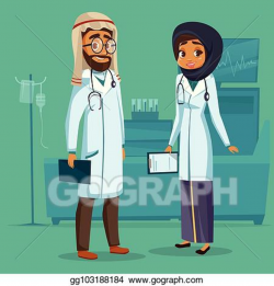 Vector Art - Vector cartoon man woman muslim arab doctors ...