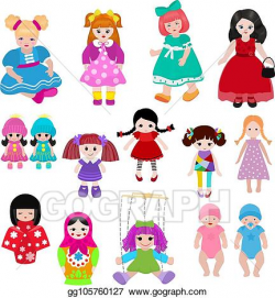 Vector Art - Vector doll toy cute girl female set ...