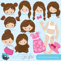 BUY20GET10 - Brunette girl faces Paper doll clipart ...