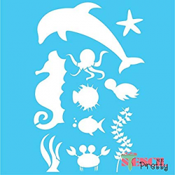 Amazon.com: Ocean Animals Stencil - Dolphin Seahorse Puffer Fish ...