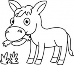 Donkey eating grass black white outline » Clipart Station