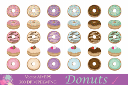 Donuts clipart / Doughnut clip art / Dessert illustrations / Cute sprinkled  donut vector graphics