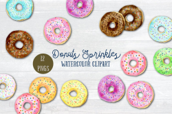 Watercolor Clipart Donut Sprinkles, pastel color donut chocolate ...