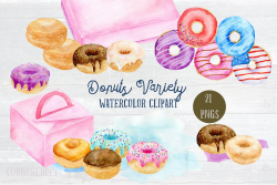 Watercolor Clipart Donut Variety, pastel color donuts, chocolate ...