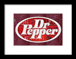 Dr Pepper Soda Pop Beverage Vintage Retro Logo Recycled License Plate Art  Framed Print