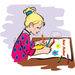 Little blond girl drawing a card to her mother clipart. Royalty-free  clipart # 145156