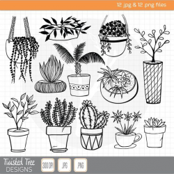 12 Hand Drawn House Plant Doodles, Clipart for DIY ...