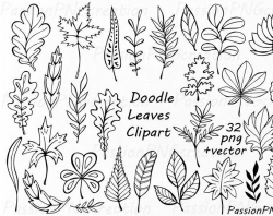 Hand Drawn Herbs Clipart, Leaves clip art, Herbs Silhouette ...