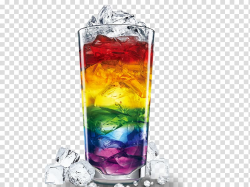 Clear drinking glass with assorted-color beverage with ice ...