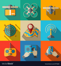 Set of flat drone icons - with box top view
