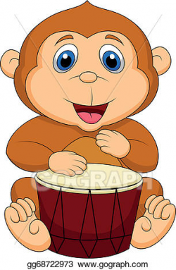 Vector Art - Cute monkey cartoon playing drum. EPS clipart ...