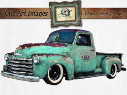 Turquoise Watercolor Vintage Truck Clipart Rusty Rustic ...