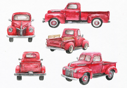 Red truck clipart. Watercolor by EphrazyDesign on ...
