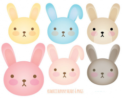 Kawaii Bunnies Clip Art -Easter Bunny Heads - Animal Clipart ...