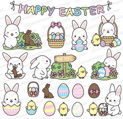 Premium Vector Clipart - Kawaii Easter - Cute Easter Clipart Set ...
